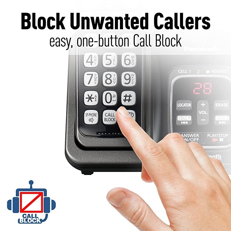 Expandable Cordless Phone System with Link2Cell Bluetooth, Voice Assistant, Answering Machine and Call Blocking - 4 Cordless Handsets - KX-TGD564M (Metallic Black)