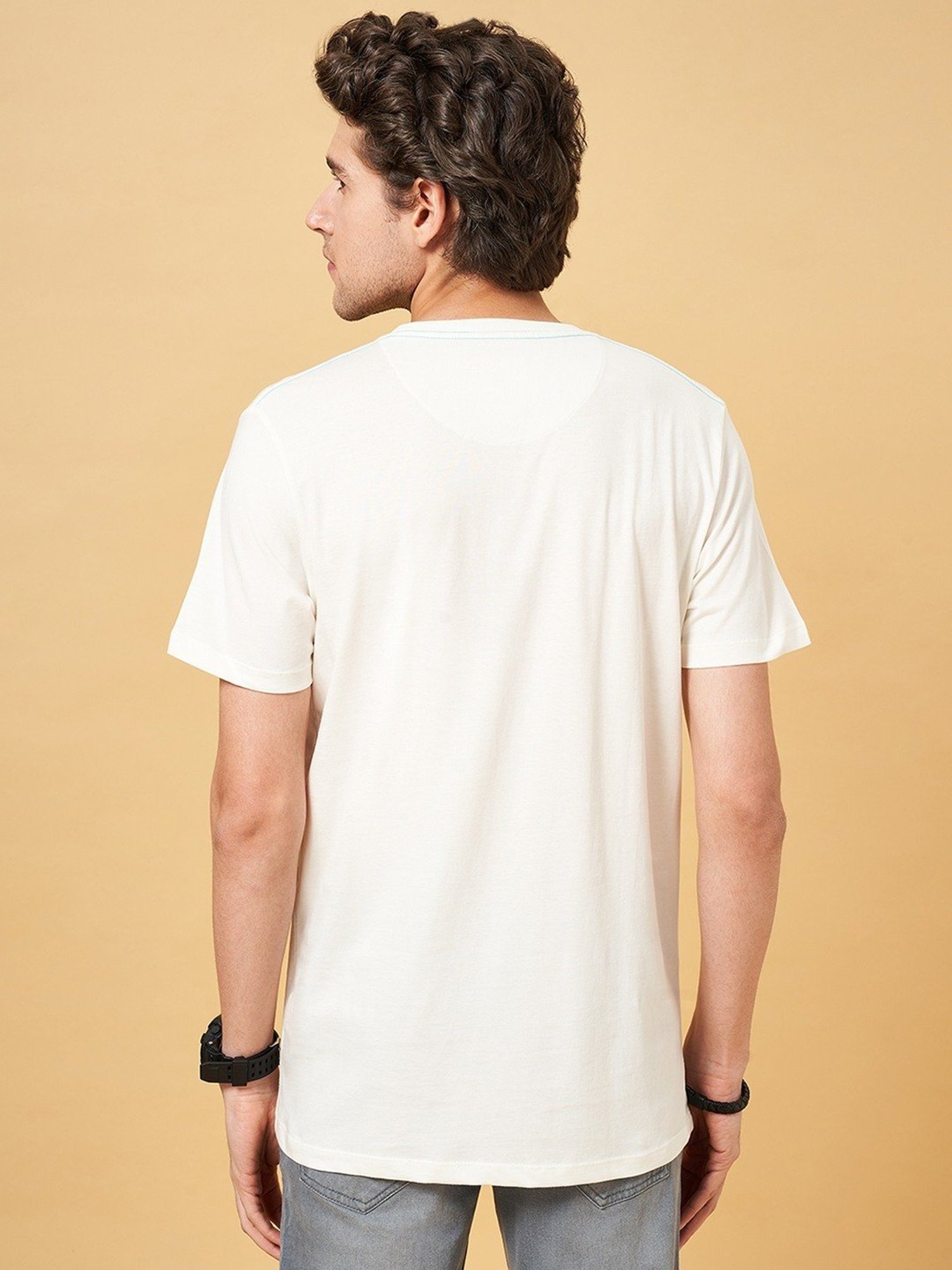 Sf Jeans By Pantaloons Off White Slim Fit Printed T-Shirt