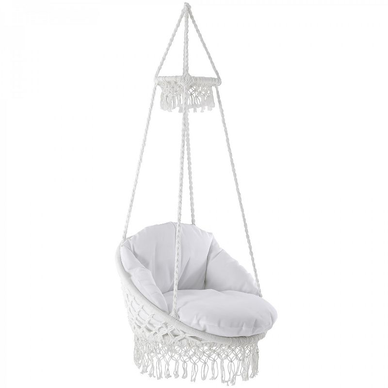 Vivere Deluxe Polyester Macrame Chair with Fringe