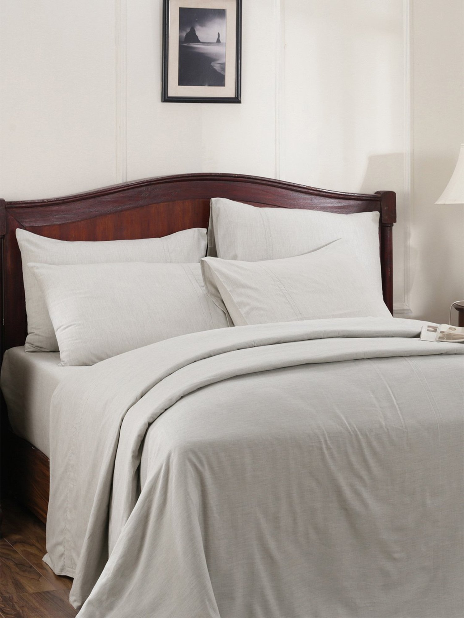 Maspar Cotsmere Emmie Solid Grey 300 TC Cotton Duvet Cover with 2 Pillow Case