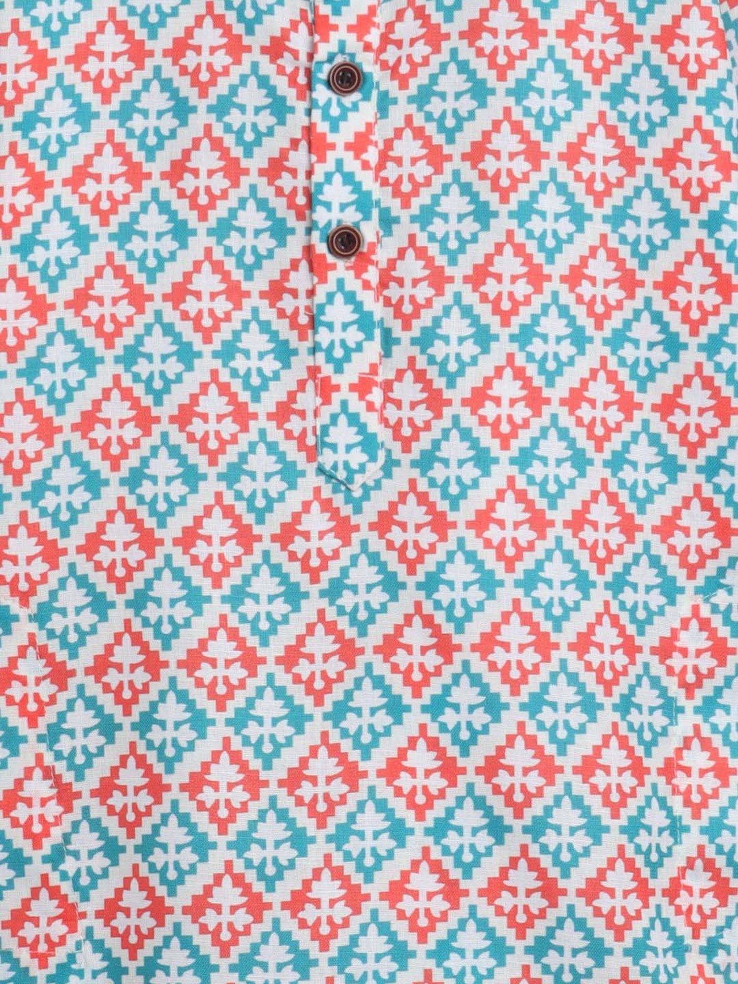 Ahhaaaa Kids Pink & Blue Cotton Handloom Full Sleeves Kurta Set