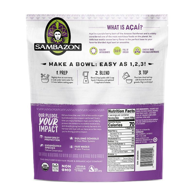 Sambazon Açaí Pure Unsweetened Superfruit Frozen Smoothie Packs - 400g