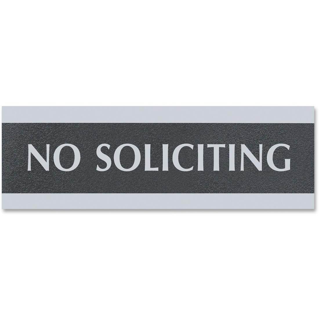 Headline Sign Century Series Office Sign NO SOLICITING 9 x 3 Black/Silver 4758