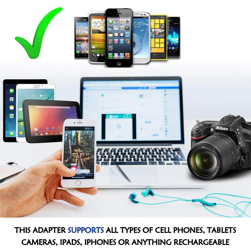 Ceptics 2 USB India, Nepal, Pakistan Travel Adapter - 4 in 1 Power Plug (Type D), Universal Socket Plug accepts Plugs from any country, Perfect for Cell Phones, Laptops, Chargers and More  (GP4-10)