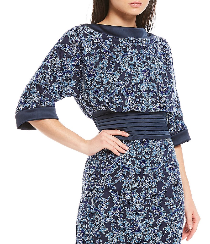 Marina Sequin Lace Round Neck 3/4 Sleeve Sheath Dress