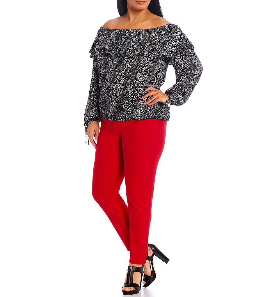 Intro Plus Size Solid Double Knit Tummy Control Leggings