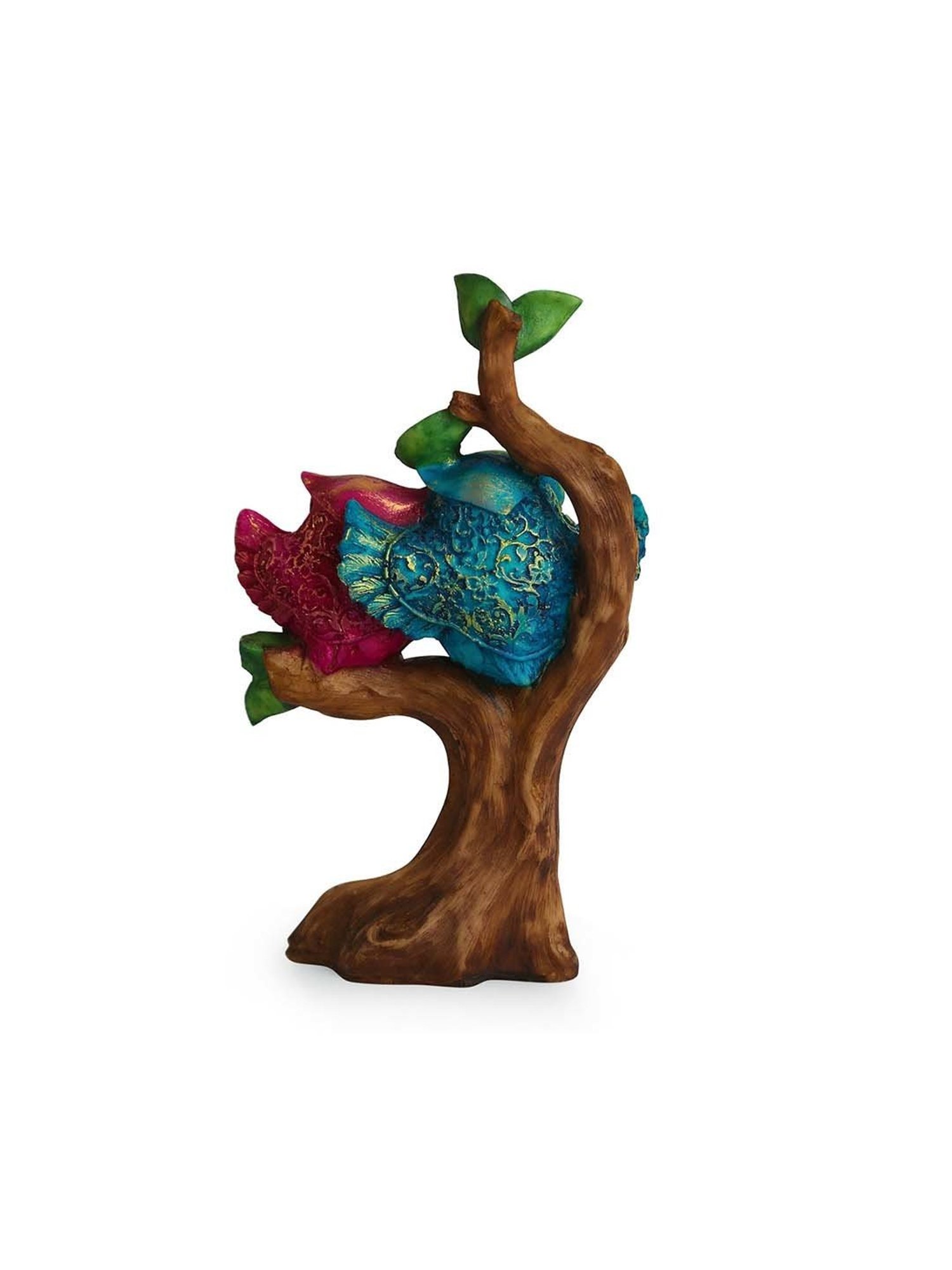 ExclusiveLane White & Golden Resin Owls On A Tree Branch Showpiece