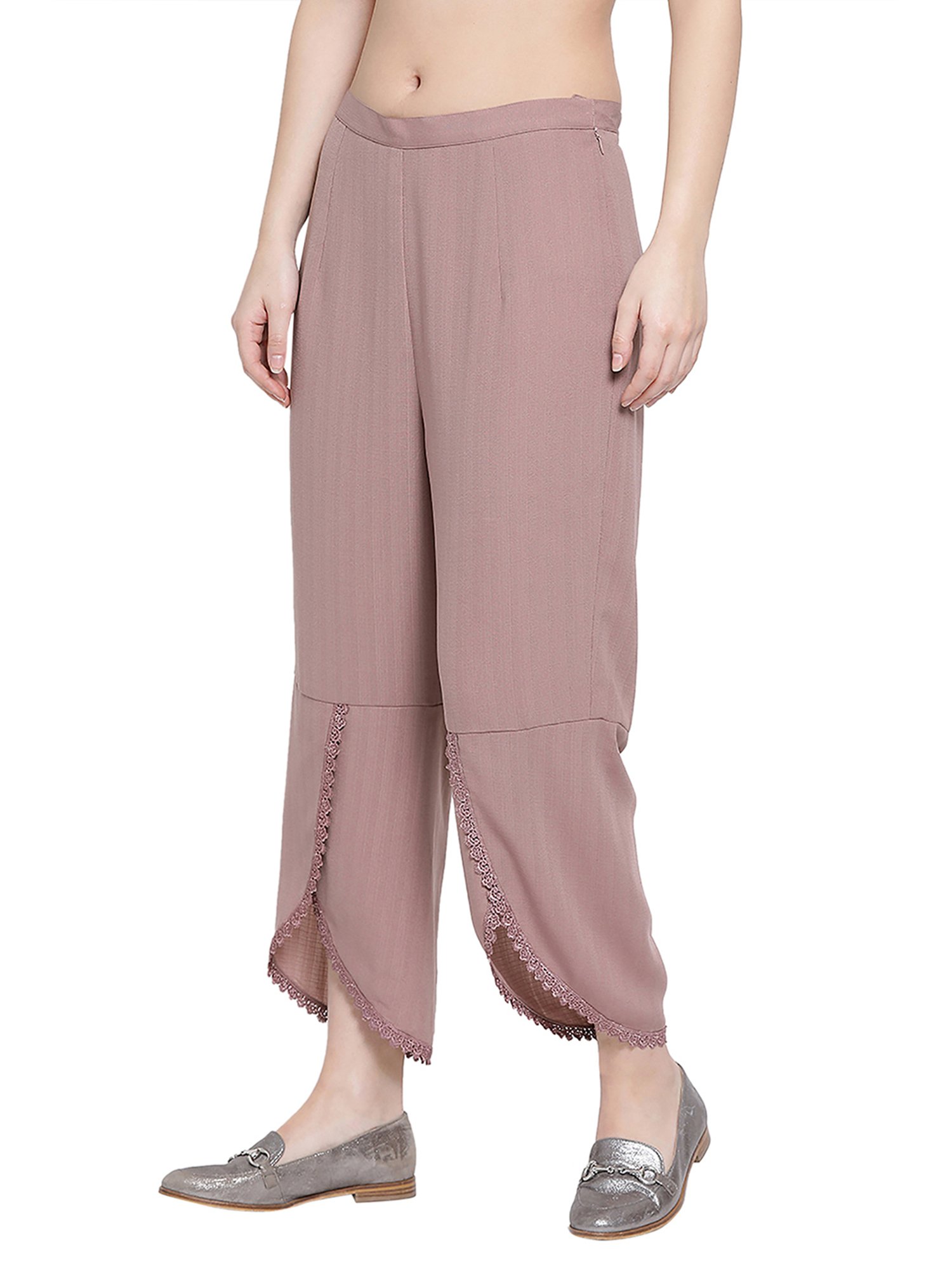 Office & You Rose Pink Straight Fit Overlap Palazzo