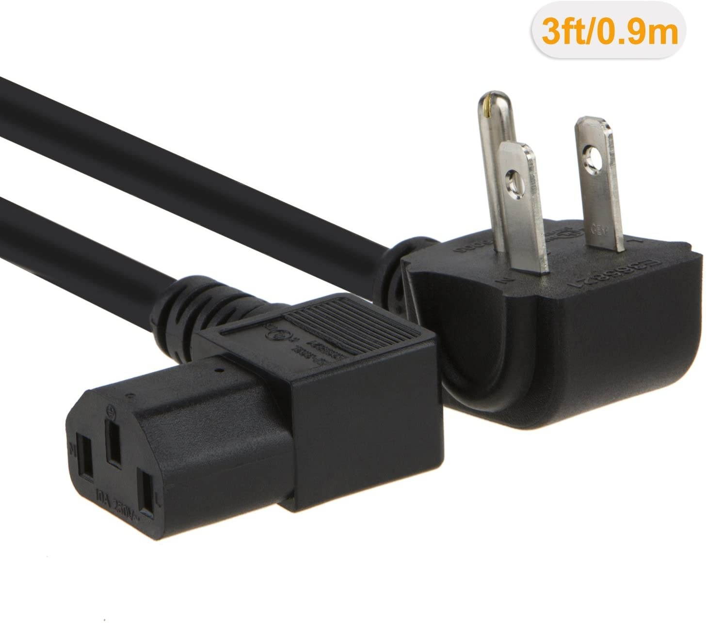 CableCreation 3 Feet 18 AWG Universal Power Cord for NEMA 5-15P Angle Type to IEC320 C13 Angle Type Cable, 0.915M / Black
