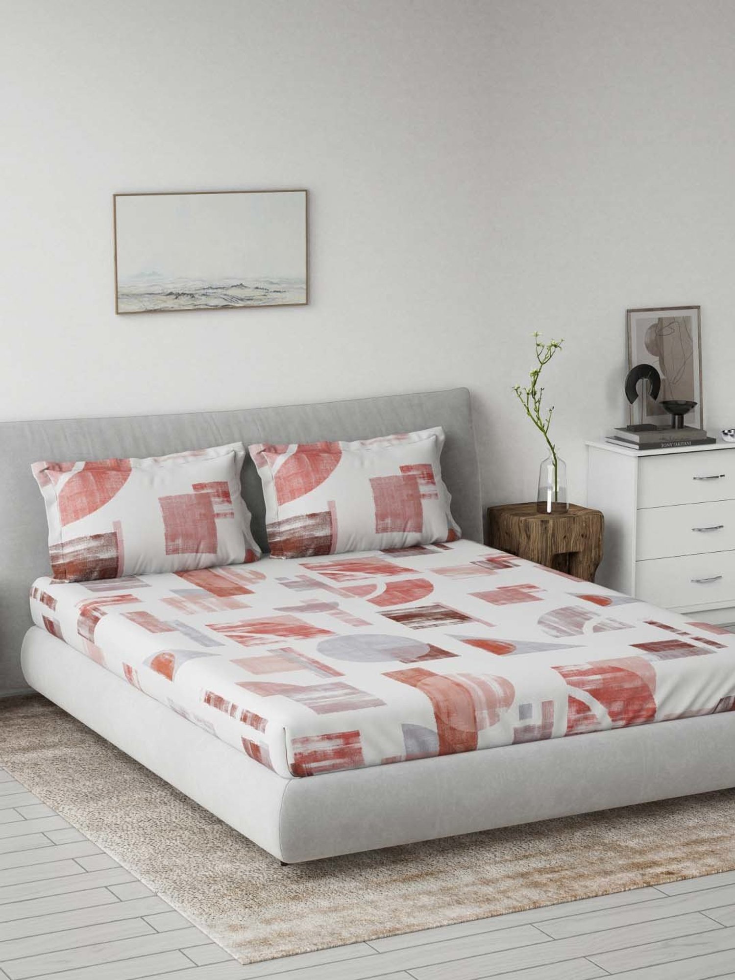 Ddecor Live beautiful Radiance Red 144 TC Cotton King Bedsheet with 2 Pillow Covers