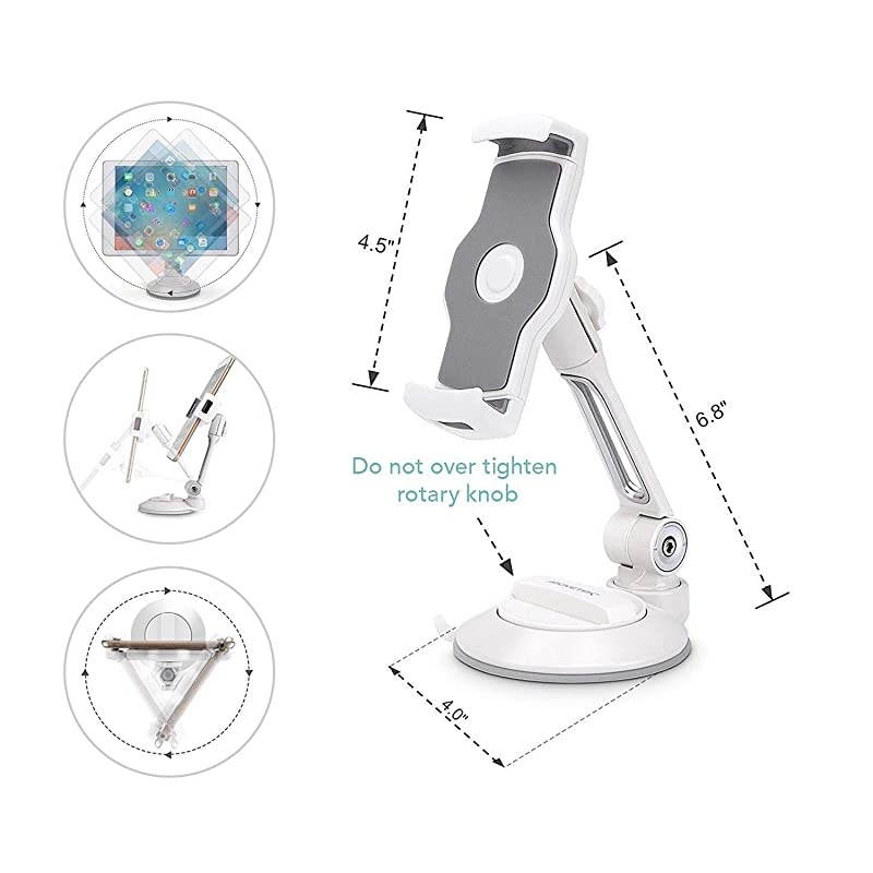 Tight iPad Suction Cup Holder Fits 411 Display Swivel Sticky Tablet Phone Stand Pad to Mount Smartphone iPhone 5 6 7 iPad Mini Cell on Smooth Surface Desk Countertop Mirror Car Truck Window