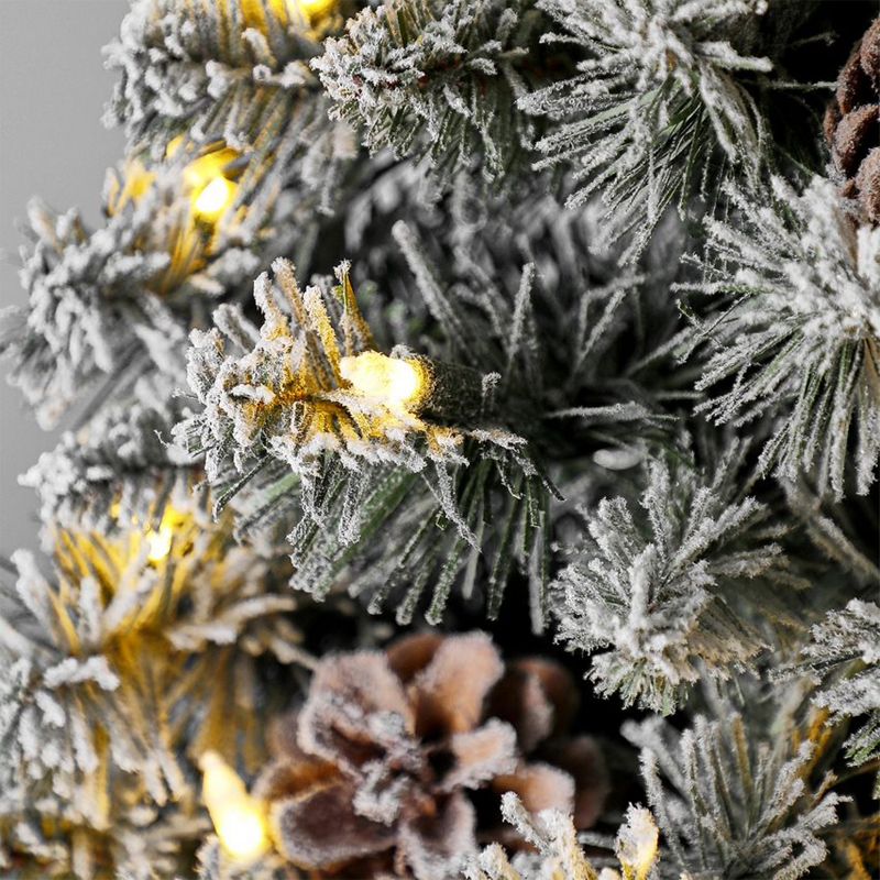 Home Heritage Corner 5 Foot Flocked Pine Artificial Christmas Tree With Warm White LED Lights and Pinecones