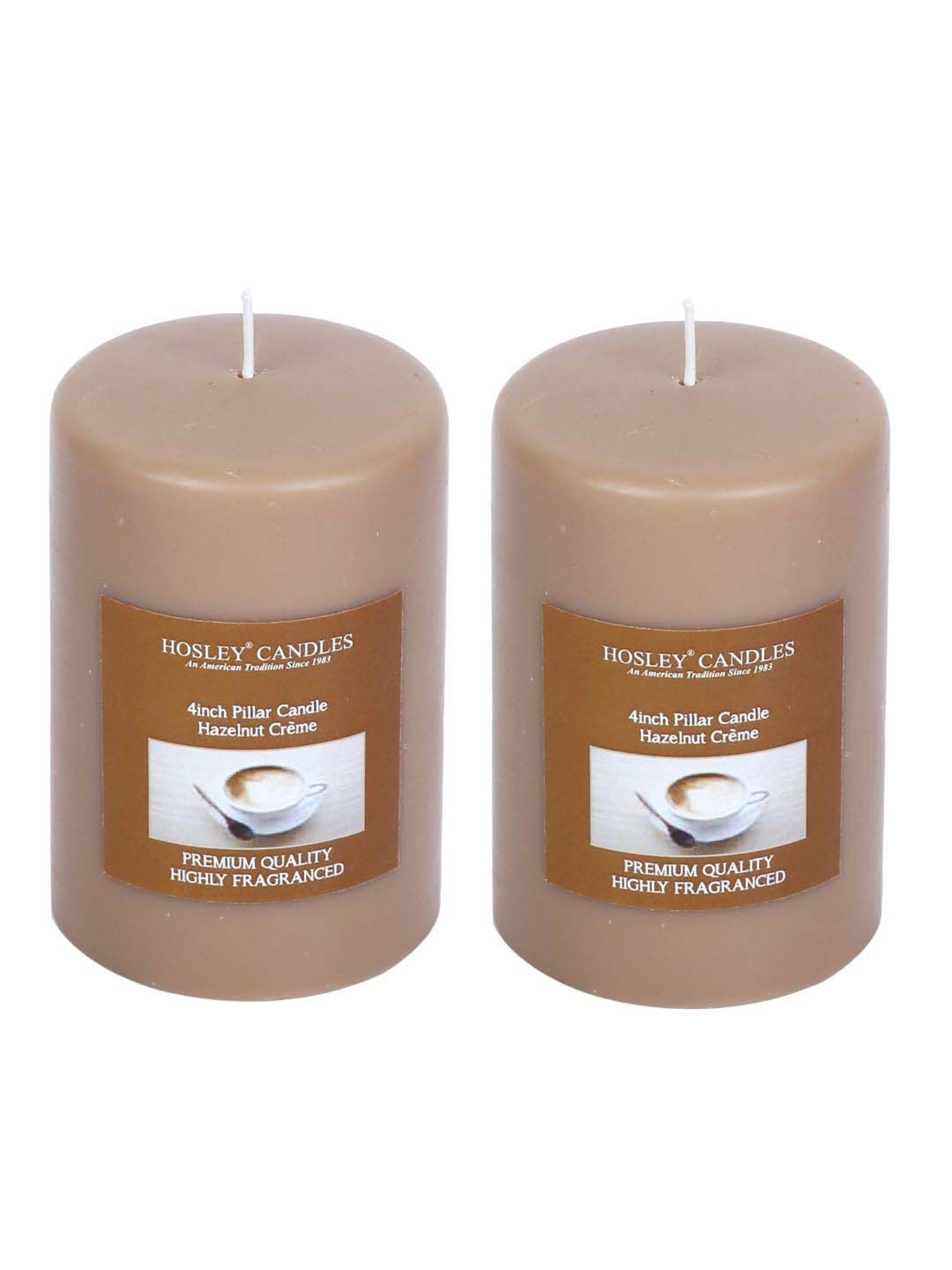 HOSLEY Brown Wax Pillar Candle - Set of 2