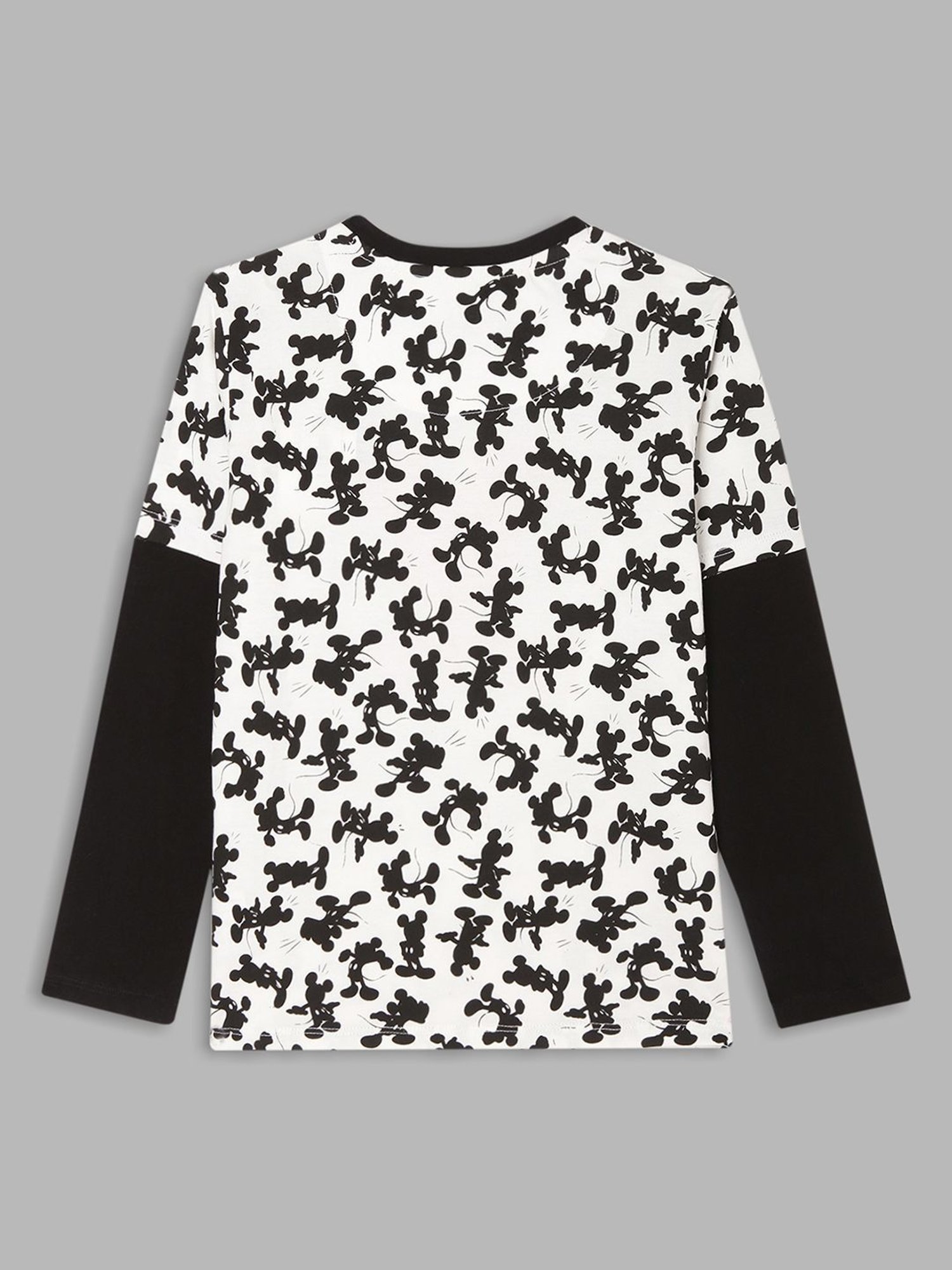 Blue Giraffe Kids White & Black Cotton Printed Full Sleeves Mickey Mouse T-Shirt