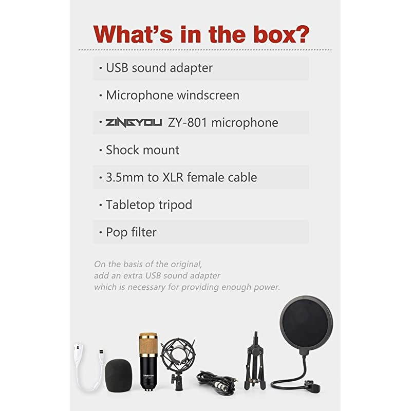 Desktop Microphone Set ZY-801+ Condenser Microphone Professional Studio Cardioid PC Mic Bundle for Studio Recording and Broadcasting (Sunrise Gold)