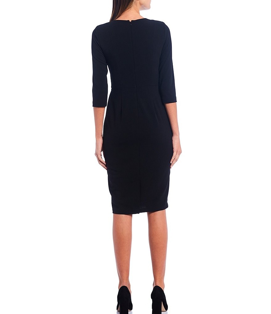 Adrianna Papell Stretch Crepe Knit Tie Waist 3/4 Sleeve Midi Sheath Dress