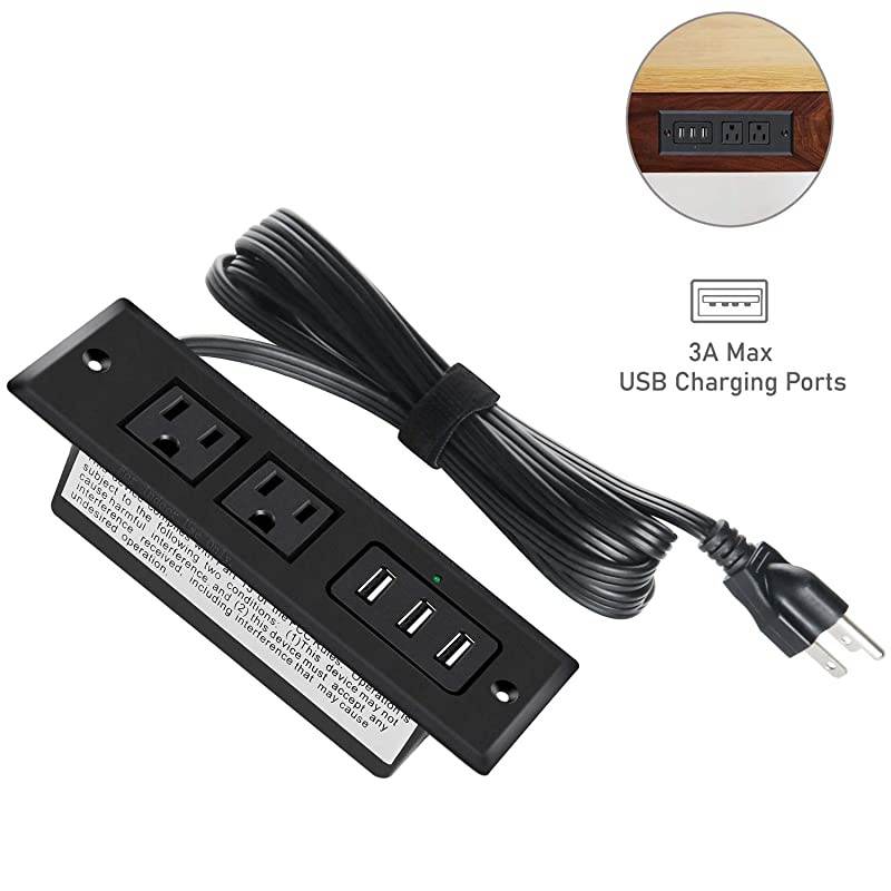 Recessed Power Strip SocketDesktop Power Grommet Power Strip With 2 OutletsHidden Recessed Power Strip with 3A Max USB Charging Ports