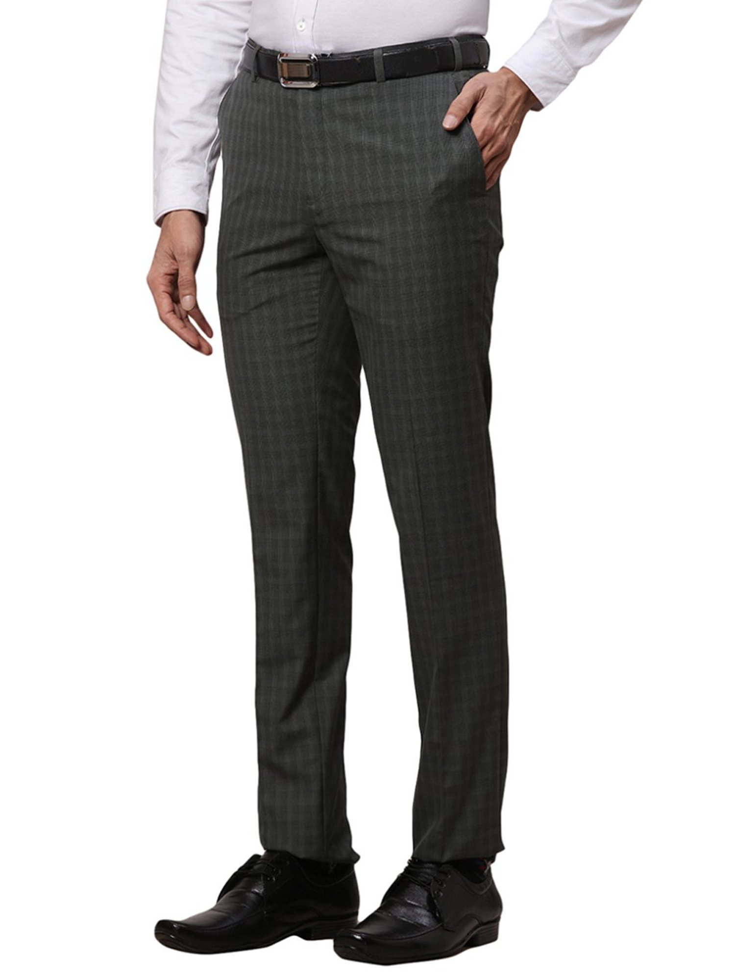 Raymond Grey Slim Fit Checks Trousers