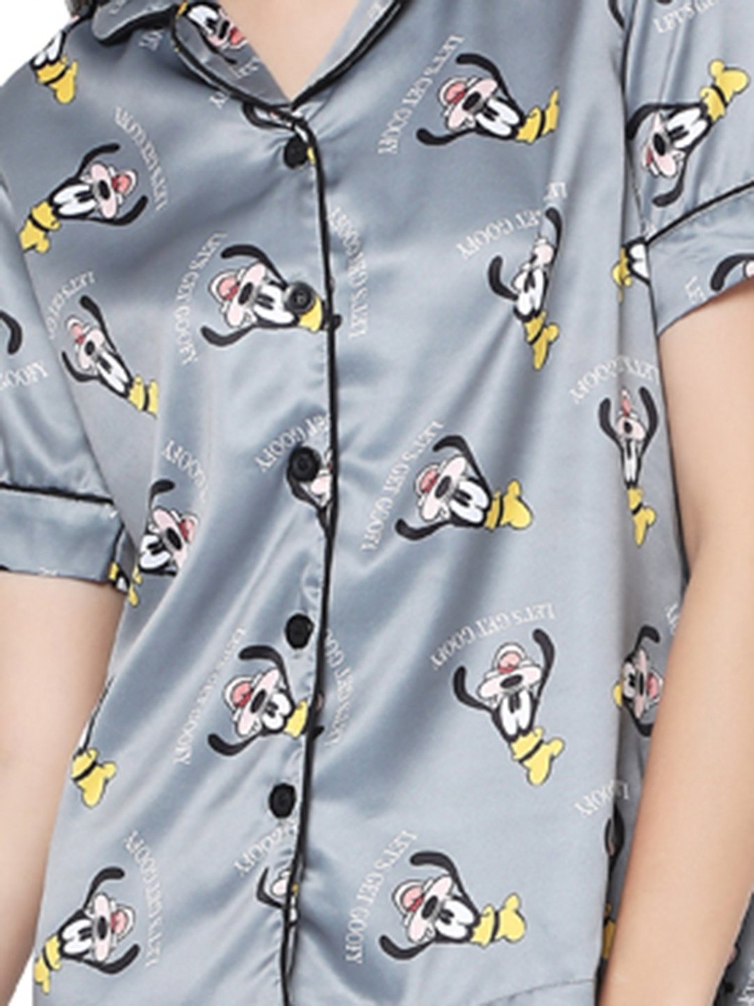 Smarty Pants Dark Grey Satin Print Shirt With Pyjamas
