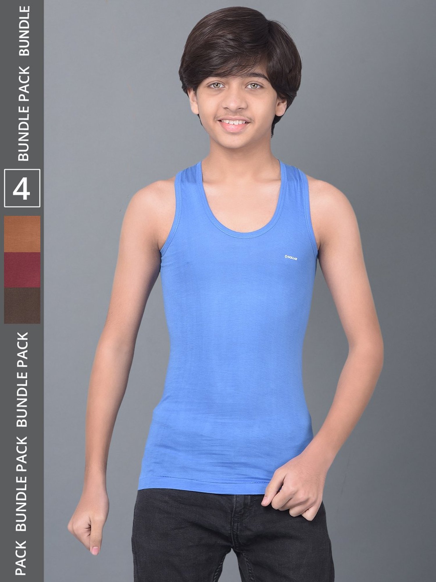 Dollar Bigboss Boys Multicolor Solid Vest (Pack Of 3)