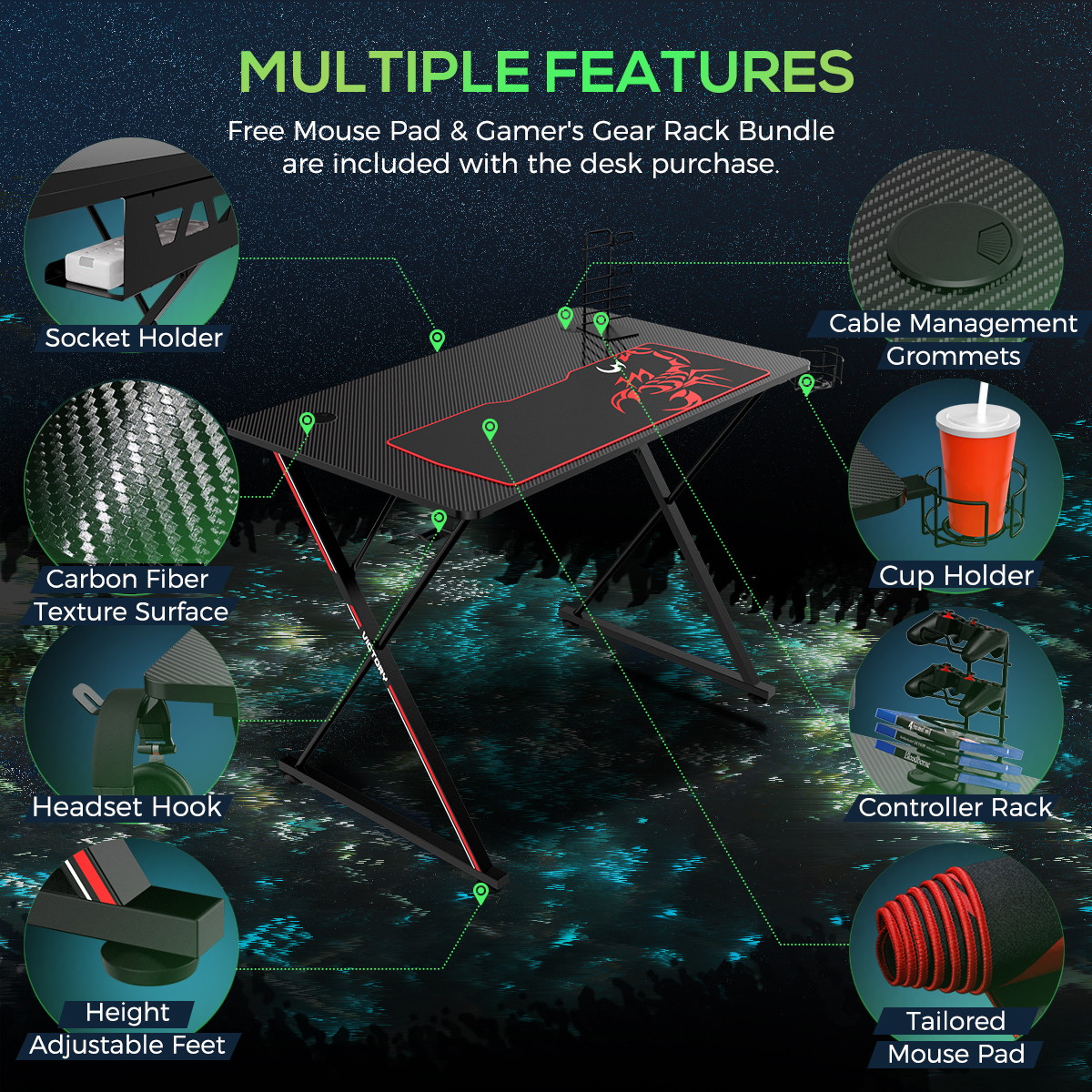 EUREKA ERGONOMIC Gaming Desk 39" Home Office Gaming Computer Desk, X Shaped Gamer Workstation PC Table with Controller Stand Cup Holder Headphone Hook Mousepad, Black