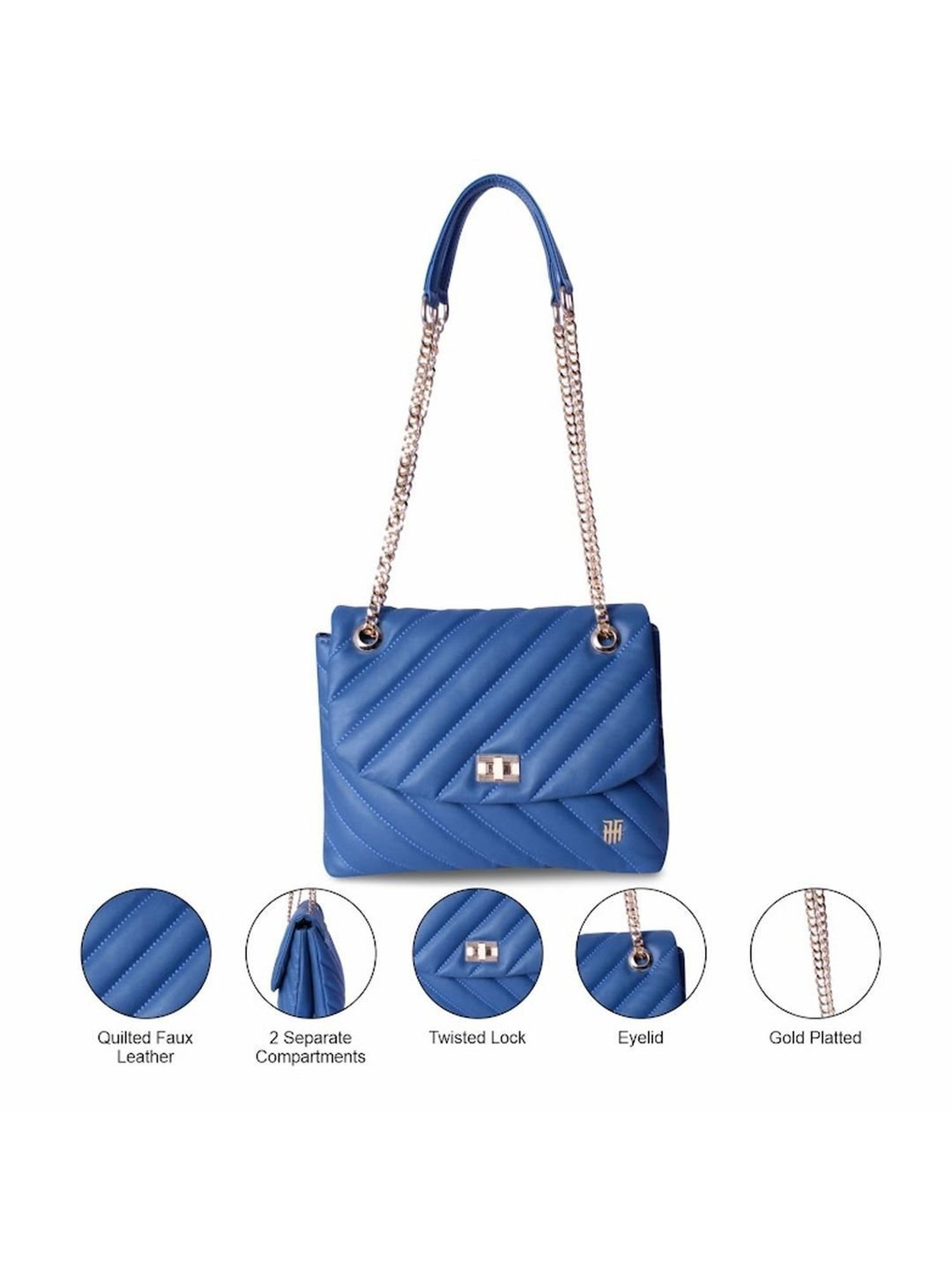 THE HOLISTIK Glamiitque Royal Blue Quilted Medium Sling Handbag