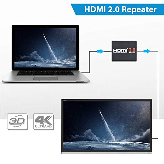 HDMI Booster 2.0, Aigrous 4K2K 1080P 3D HDMI Amplifier Repeater HDMI Powered Signal Amplifier Booster 18Gbps Bandwidth HDCP 2.2 Up to 60m/200ft Transmission Distance
