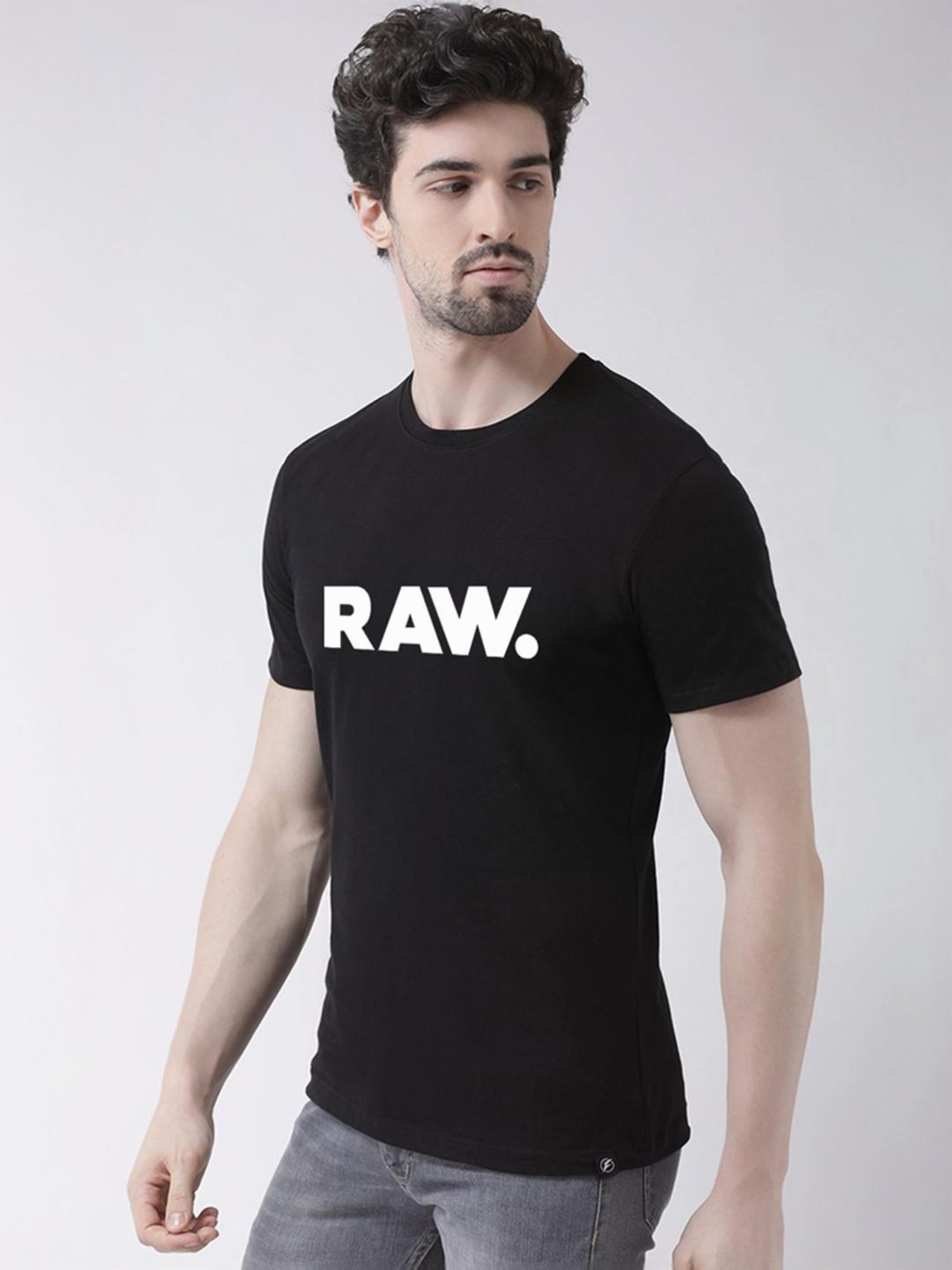 Friskers Black Cotton Slim Fit Printed T-Shirt