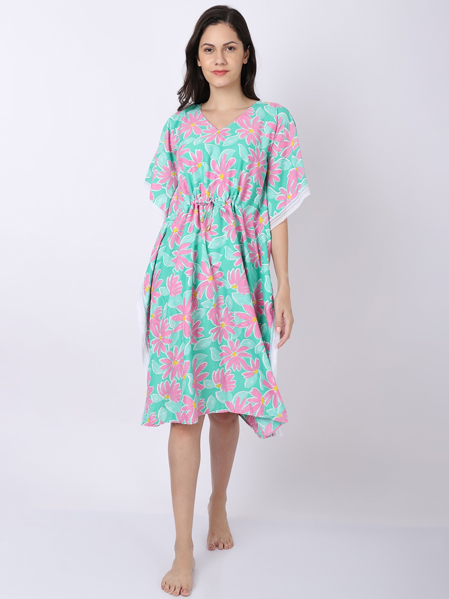 Erotissch Green Printed Beachwear Kaftan Dress