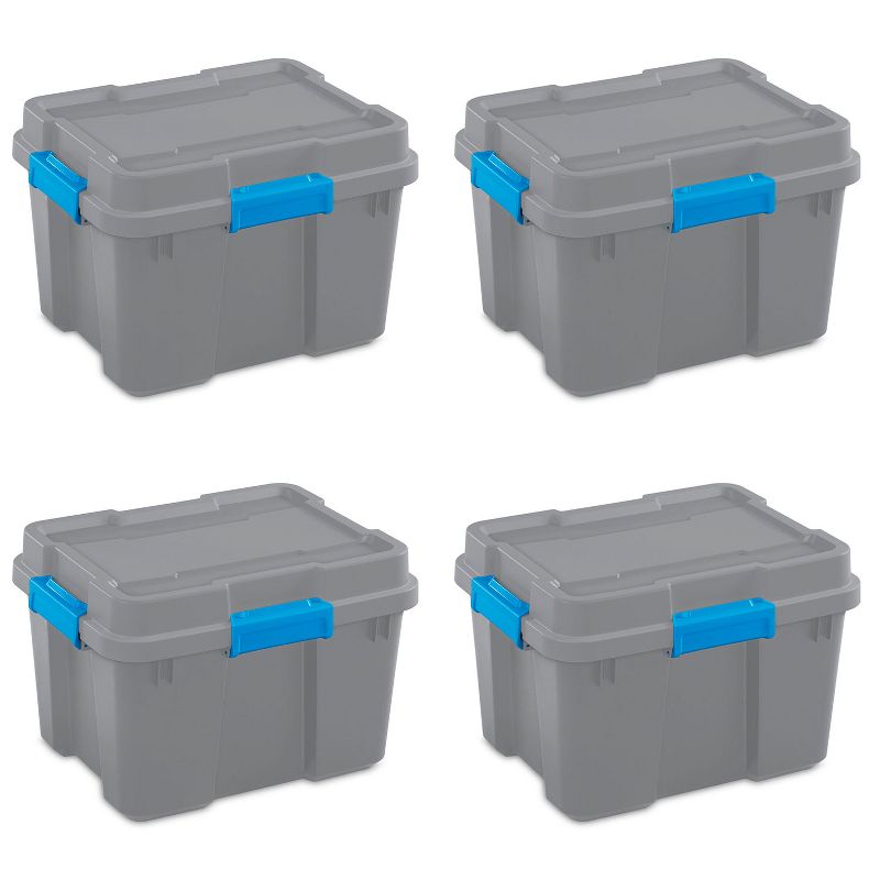 Sterilite 19434303 120 Quart Clear Plastic Storage Container Box and Lid with Blue Latches and Wheels (3 Pack)