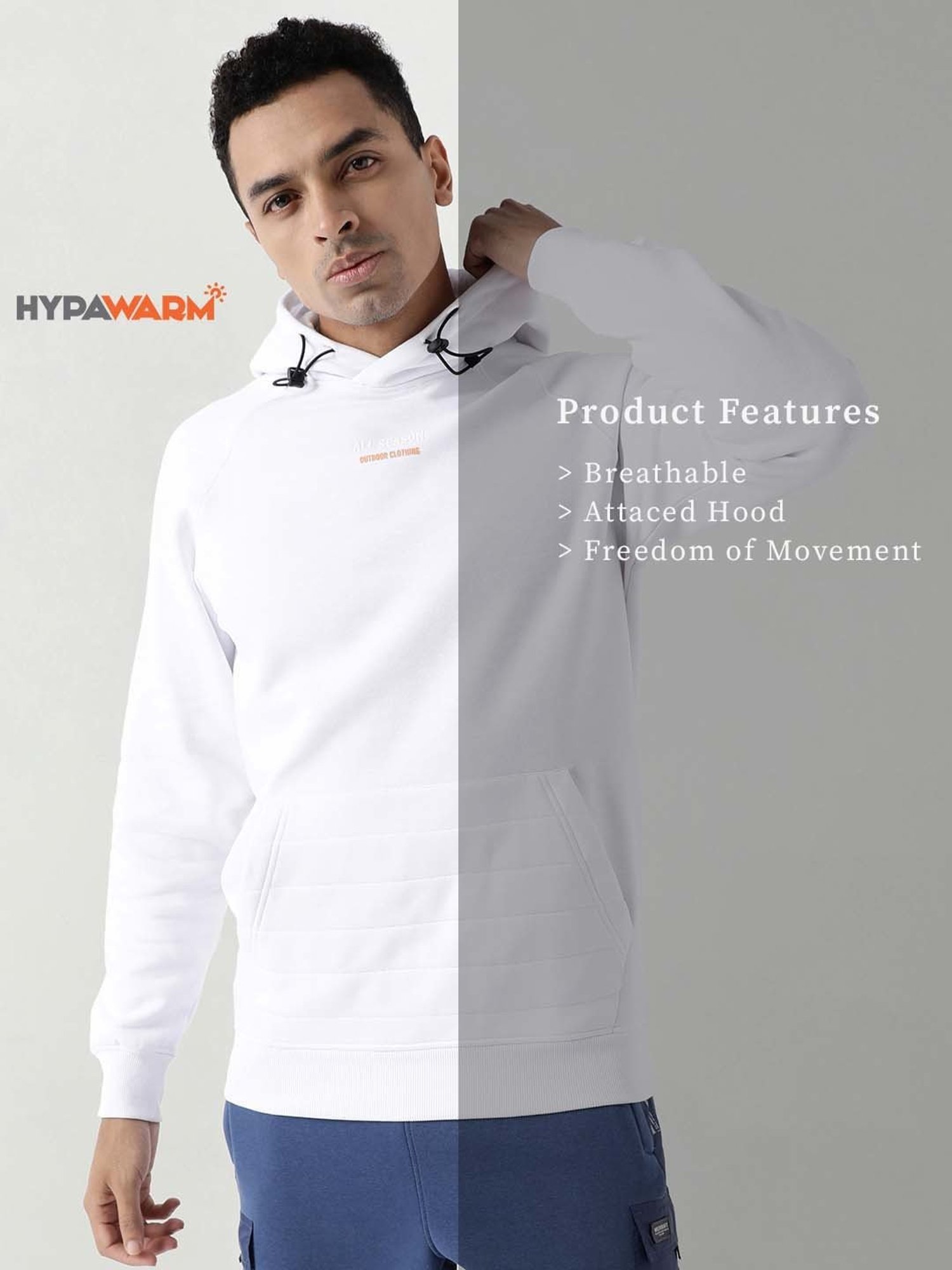 Wildcraft White Regular Fit Printed Hooded Sweatshirt