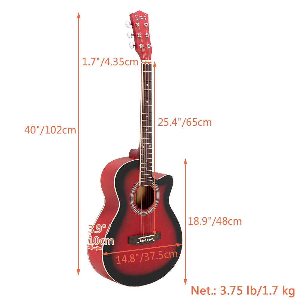 Glarry GT501 40" Practice Beginner Spruce Folk Acoustic Guitar Red