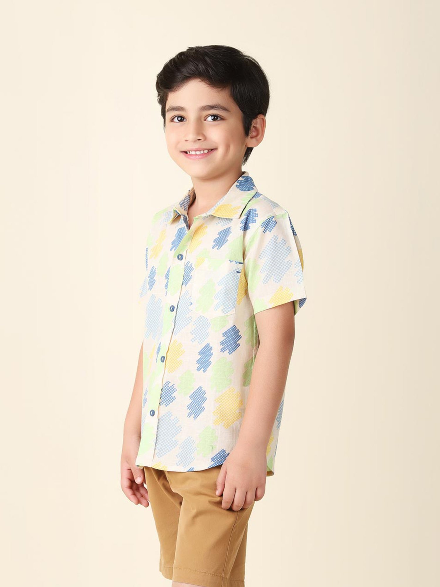 Fabindia Kids Cream Printed Shirt