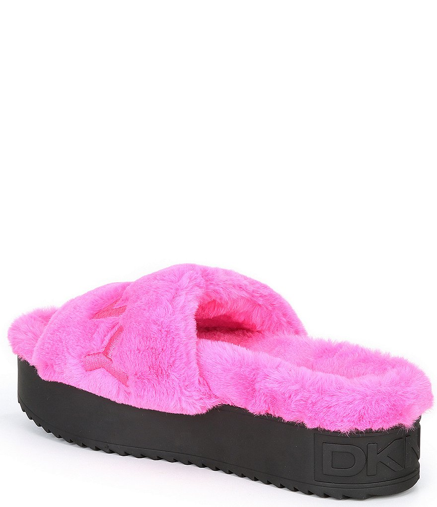 DKNY Palz Signature Logo Faux Fur Platform Slides