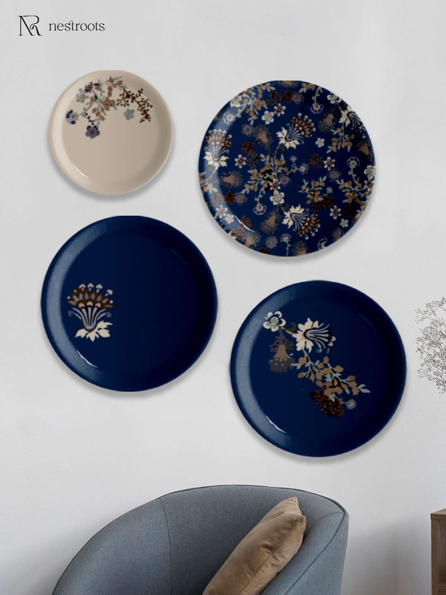 Nestroots Classic Floral Multicolor Porcelain Wall Plate