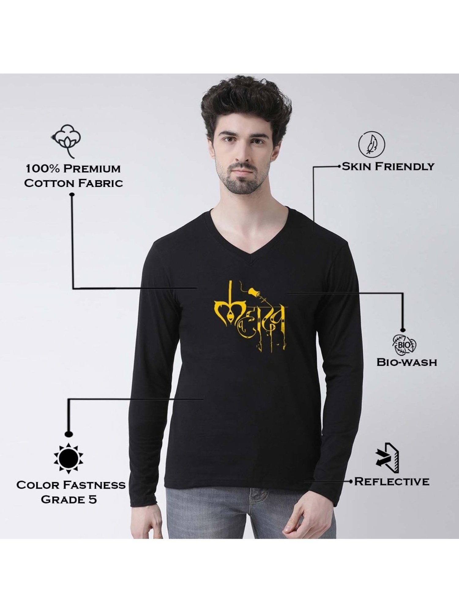 Friskers Black Cotton Slim Fit Printed T-Shirt