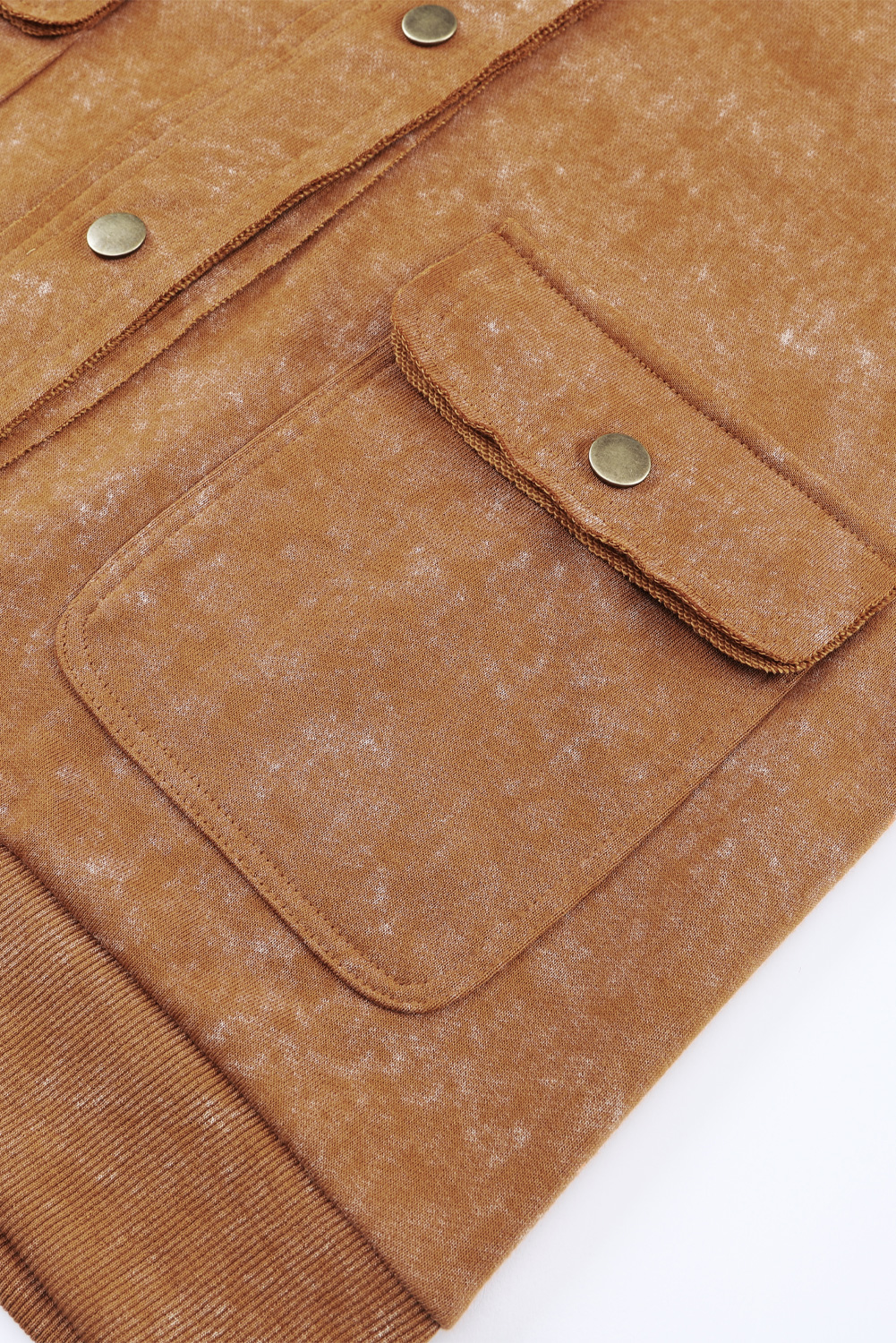 Khaki Snap Button Casual Jacket with Flap Pockets