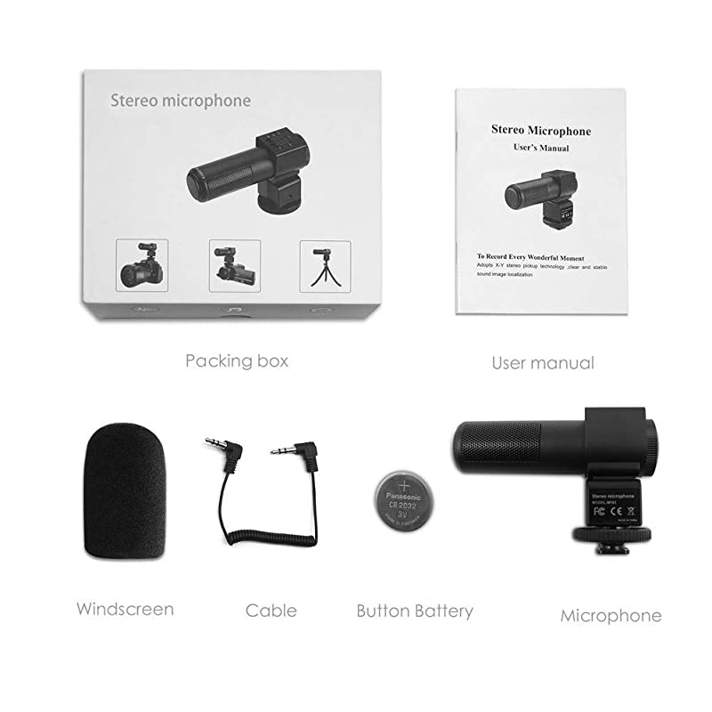 Camera Microphone-Stereo Microphone Adopts X-Y Stereo Pickup Technology Suitable for Digital SLR Camera for Clear and Stable Sound Image Positioning Universal Video Microphone