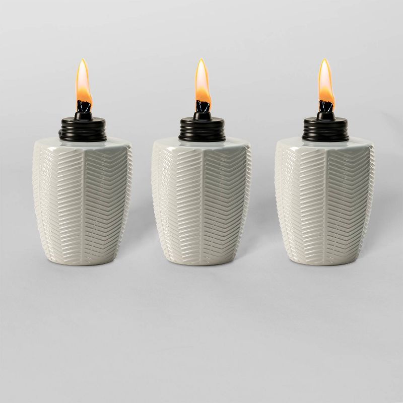 Tiki Brand 5.75" Herringbone Glass Table Torch White 3pk