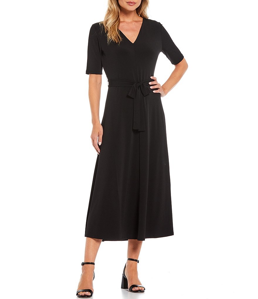 Preston & York Sydney V-Neck Tie Waist Midi Dress