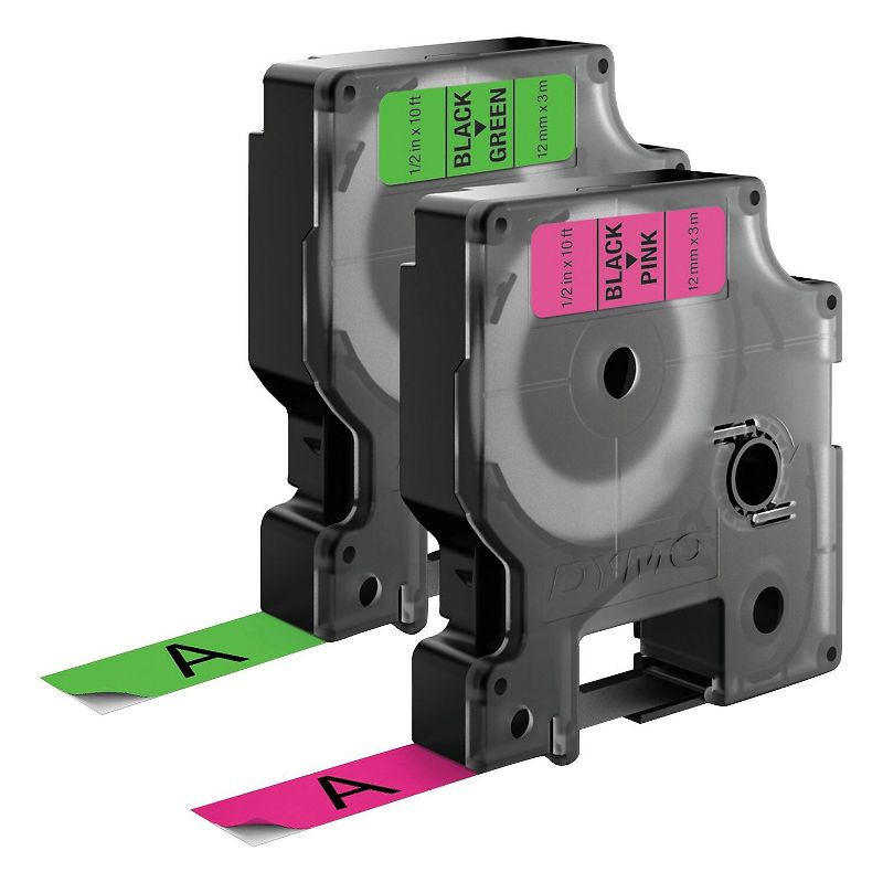 DYMO D1 High-Performance Polyester Perm Label Tape 1/2" x 10 ft Black on Neon 2/PK 1933238