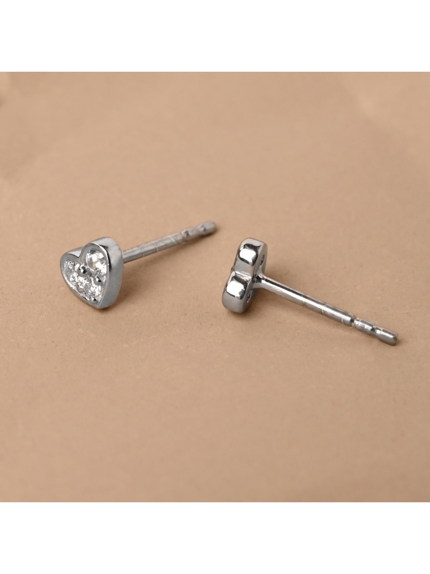 Clara 92.5 Sterling Silver Minimal Daily Wear Heart Stud Earrings for Kids Girls