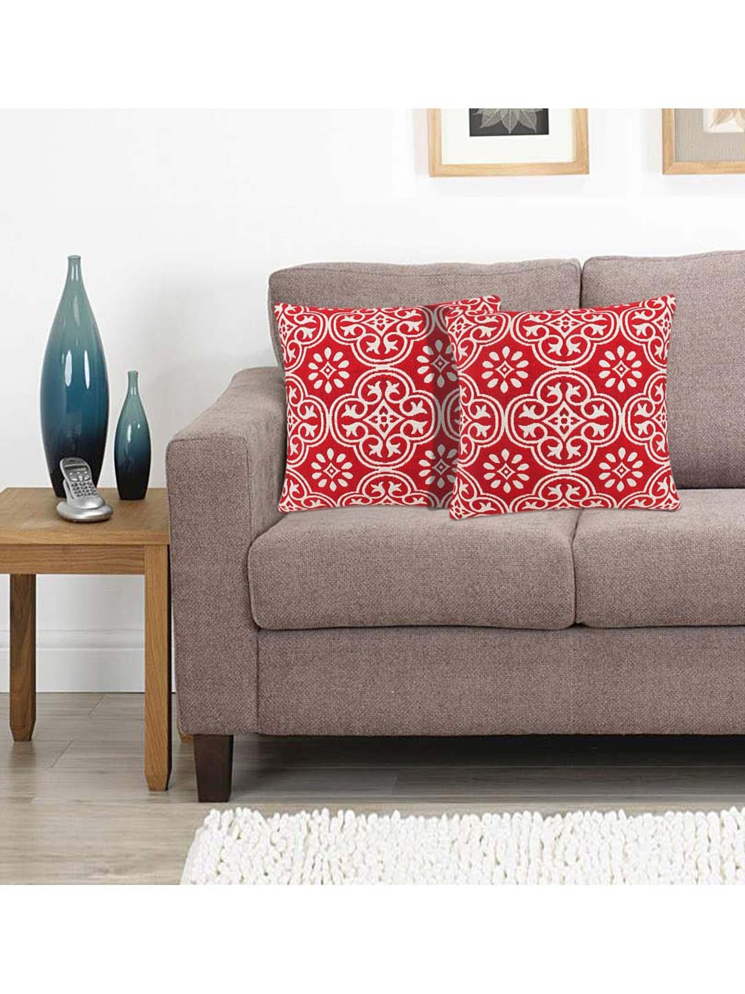 Saral Home Red & White Cotton Cushion Covers - Set of 2