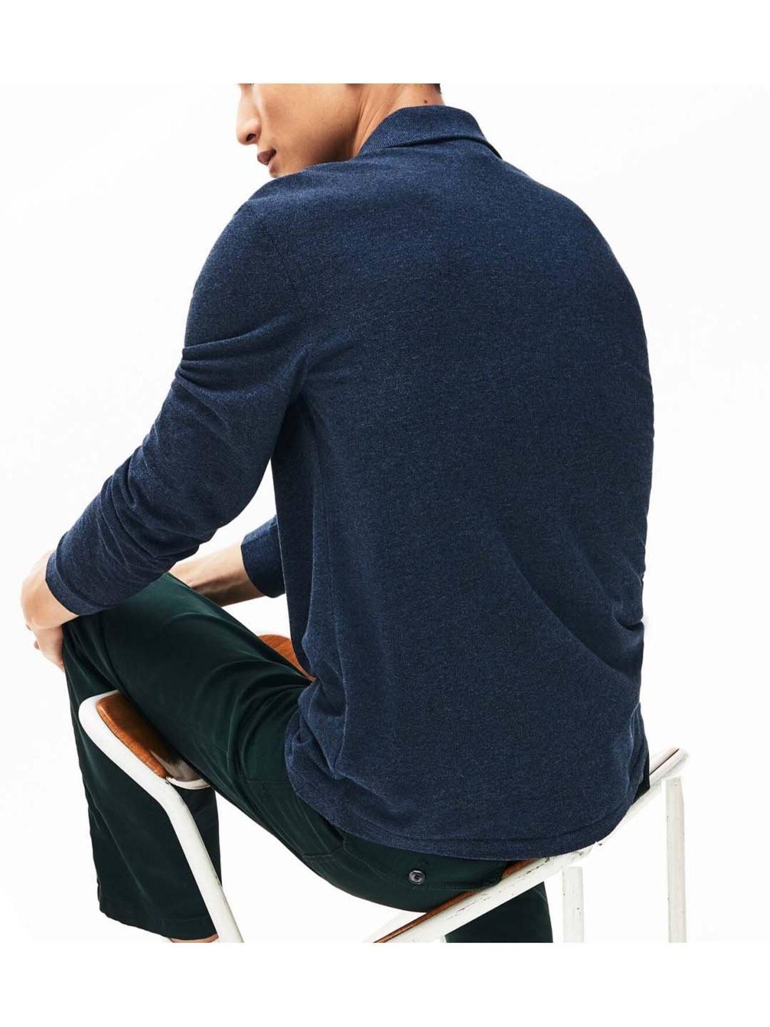 Lacoste Blue Boxy Fit Long Sleeve Polo T-Shirt In Marl Petit Pique