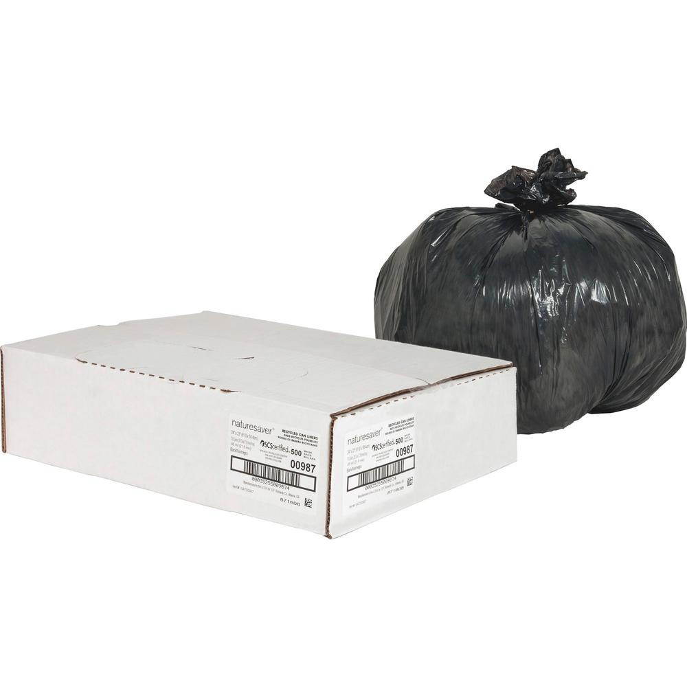 Nature Saver Trash Can Liners Rcycld 7-10 Gal .65mil 24"x23" 500/BX BK 00987