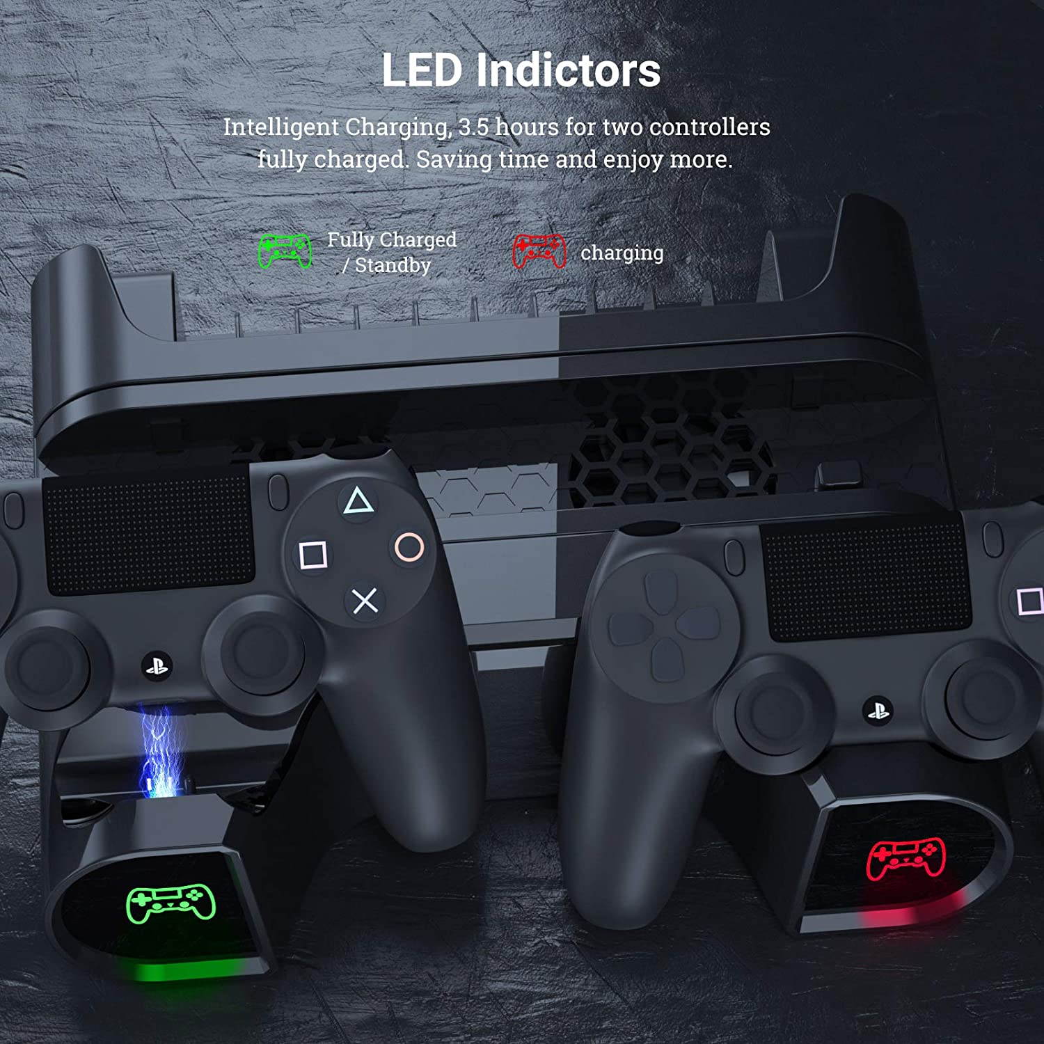 PS4 Stand Cooling Fan Station for Playstation 4/PS4 Slim/PS4 Pro, PS4 Pro Vertical Stand with Dual Controller EXT Port Charger Dock Station and 12 Game Slots