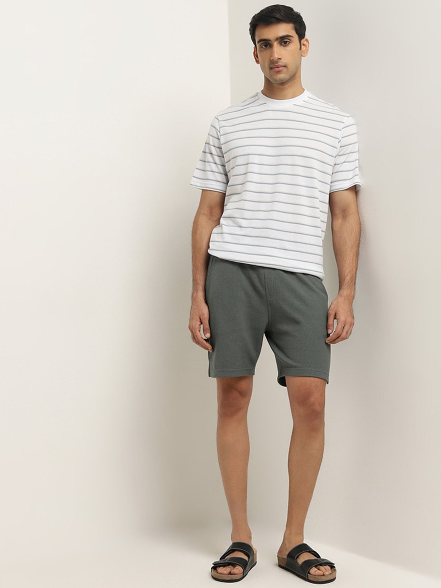 WES Lounge by Westside White Stripe Printed Relaxed-Fit T-Shirt