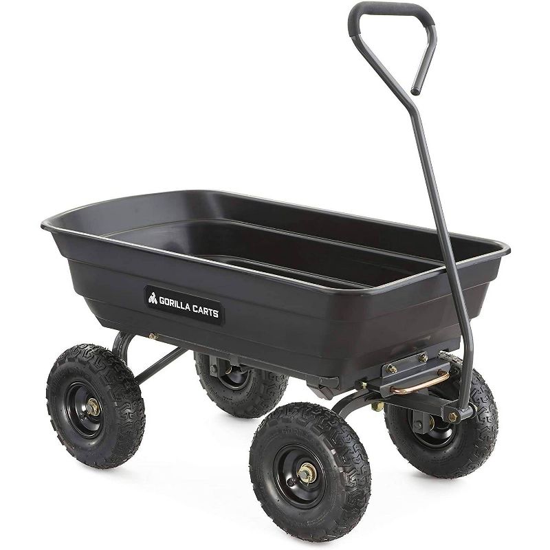 Gorilla Carts Poly Garden Dump Cart with Steel Frame and Pneumatic Tires Capacity