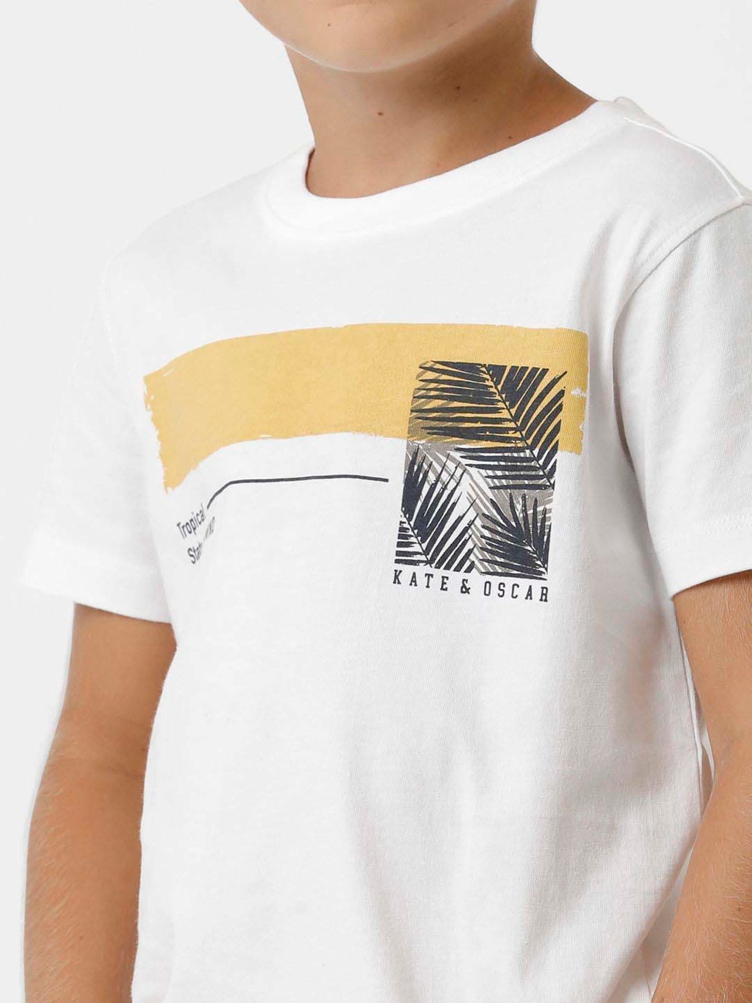 Kate & Oscar Kids White & Yellow Cotton Printed T-Shirt