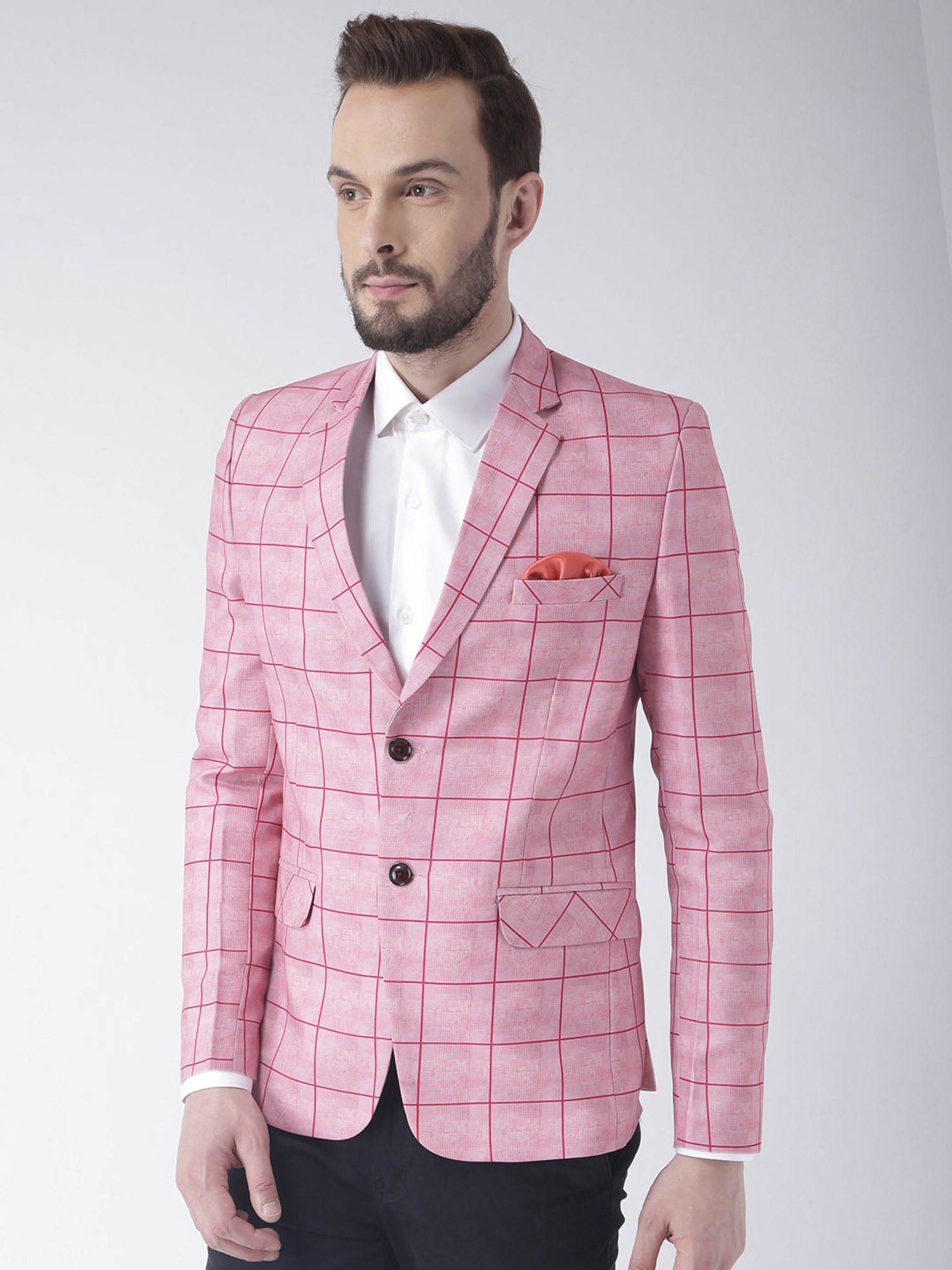 Hangup Plus Pink Regular Fit Check Blazer